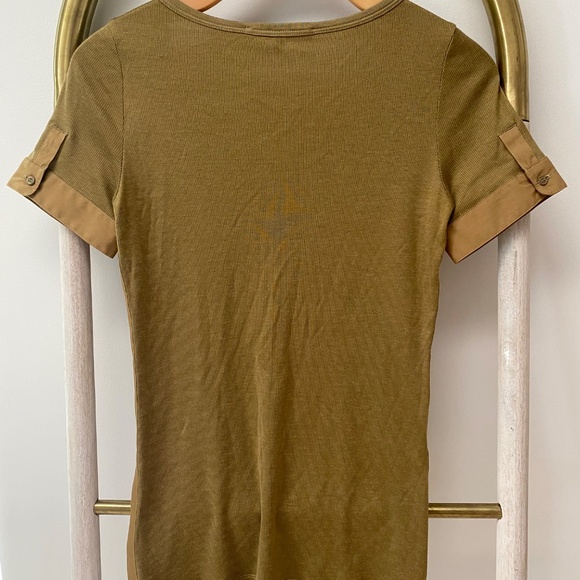 Gucci Ribbed Short Sleeves Silk Cotton Khaki Green Top Italy Size M - Picture 4 of 12